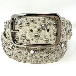 Womens Western Suede Blingy Belt Sz XL White Studs Rhinestones Boujee Rodeo NEW